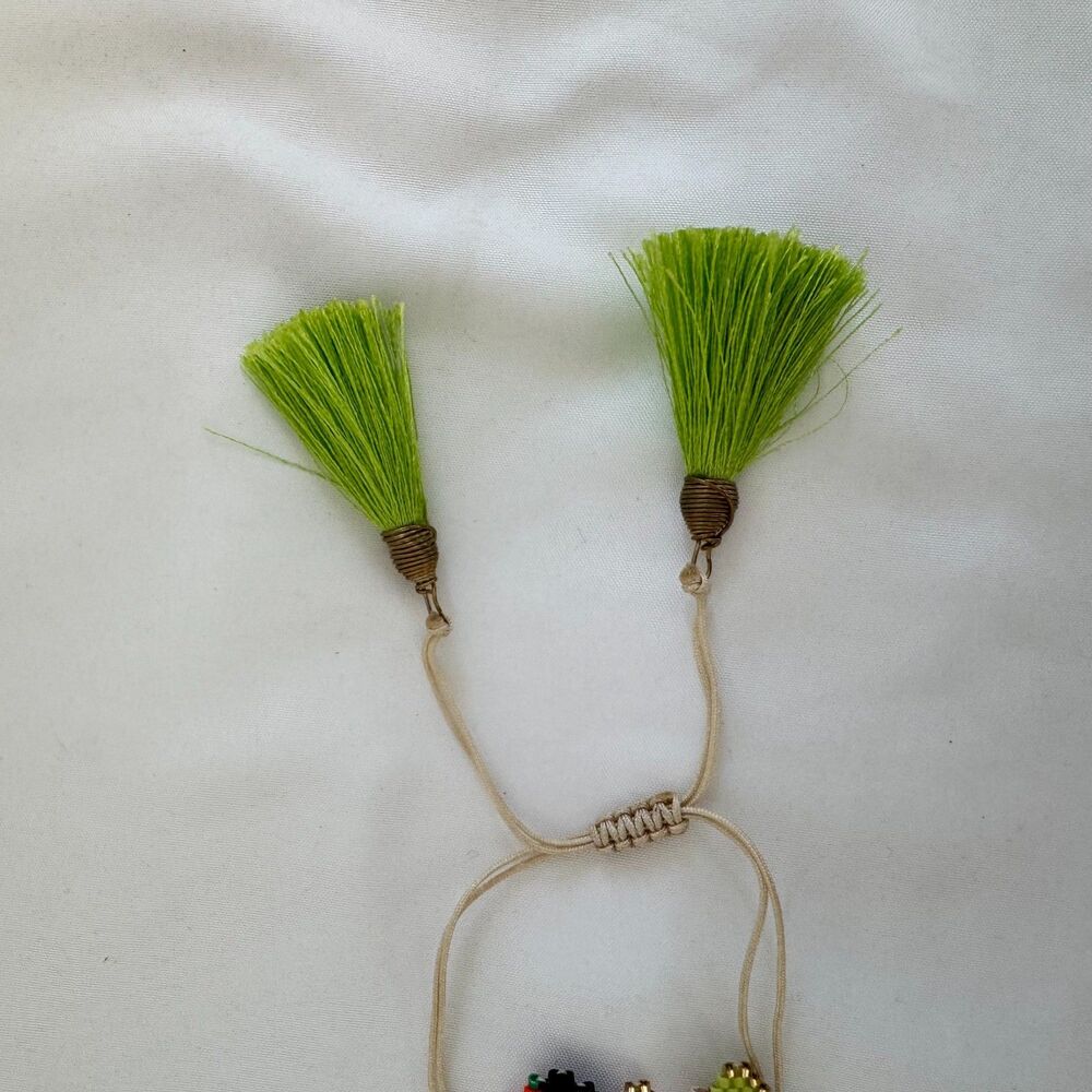 Frida Kahlo Bracelet Green/Multicolor w/ Tassels - Picture 3 of 3